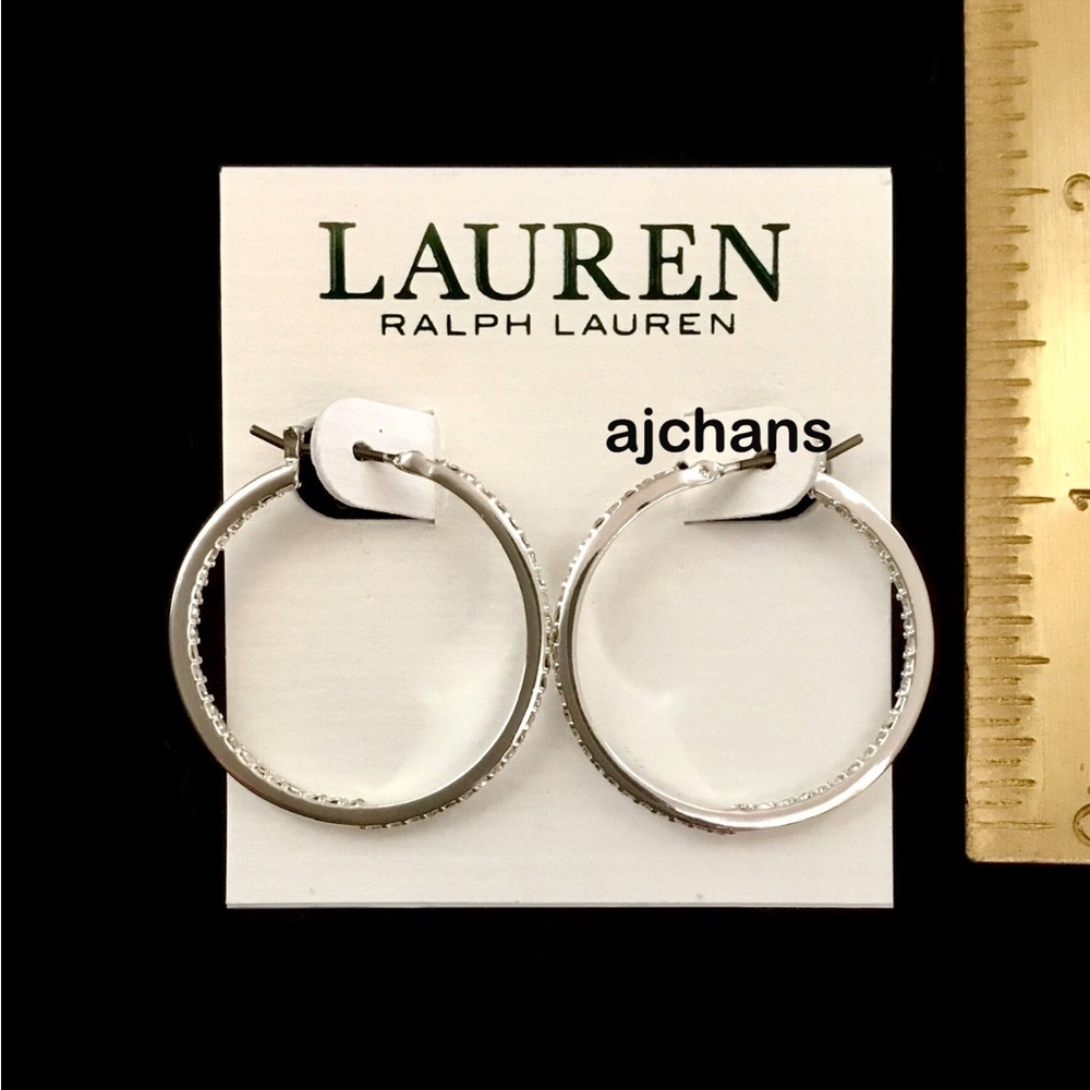 Lauren Ralph Lauren Silver Tone Pavé In & Out Hoop Earrings - Picture 3 of 4